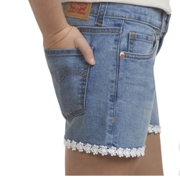 NWT Levi's Youth Girl’s Denim Jean Shorts Daisy Lace Detail Adjustable Waist Mid - Picture 3 of 8